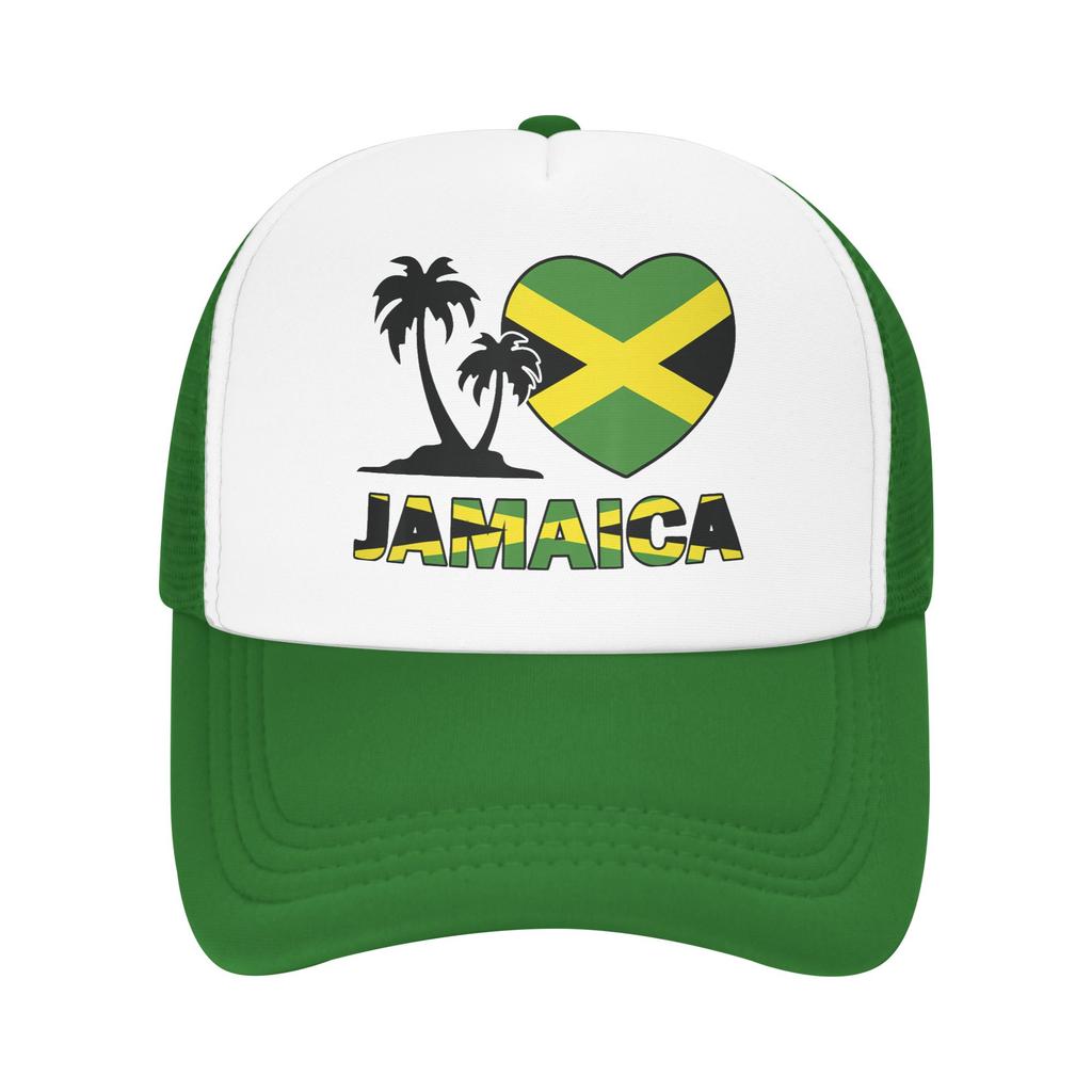 Jamaica I Love Jamaican Flag Mesh Baseball Cap Unisex Sport Sun Hat Hats Adjustable Sun Hats Summer Trucker Hats