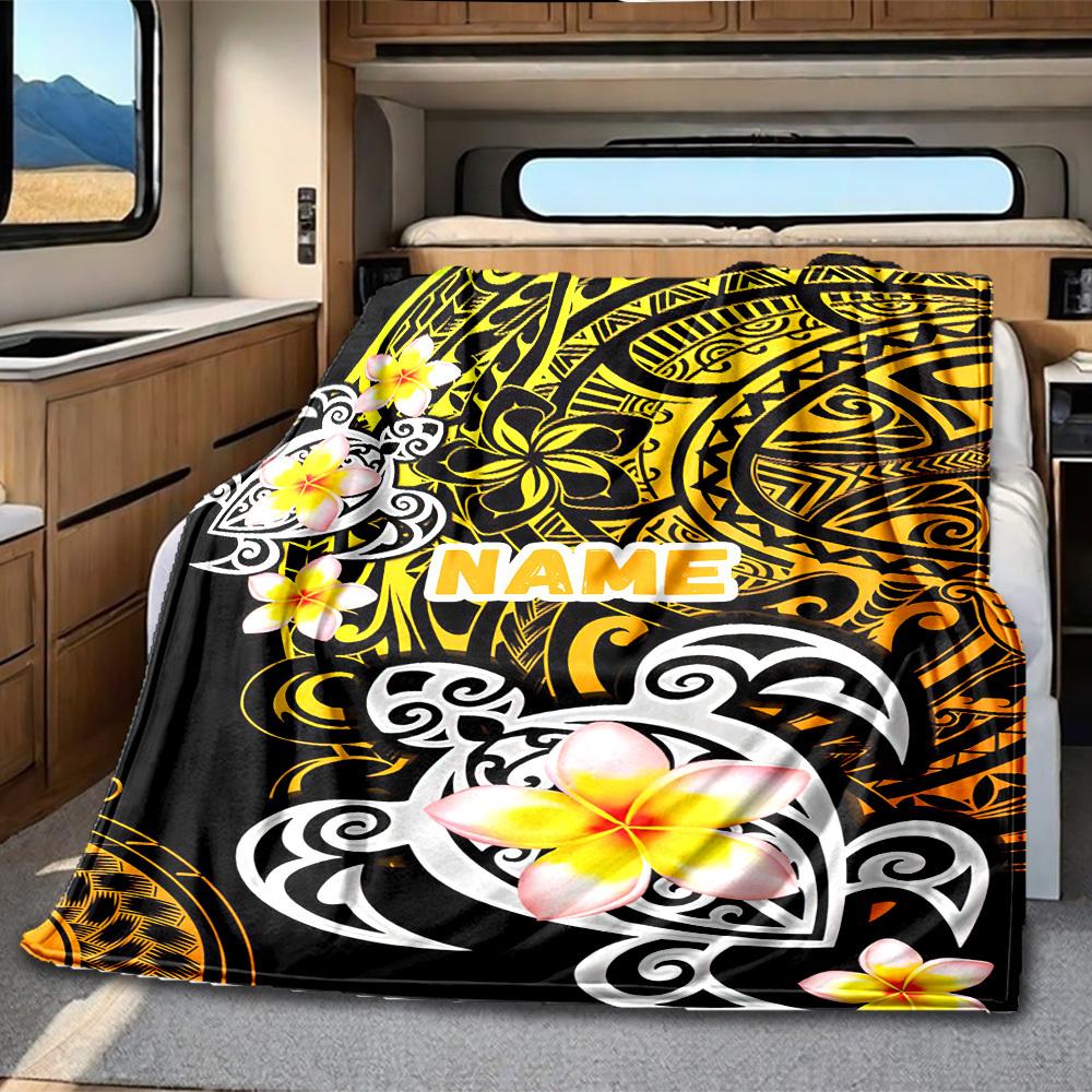 Polynesian Plumeria Customize Your Name Rv Blanket Comfortable Soft Lightweight Allseason Multipurpose Blanket For Travel Camping Picnics Sofas Rvs