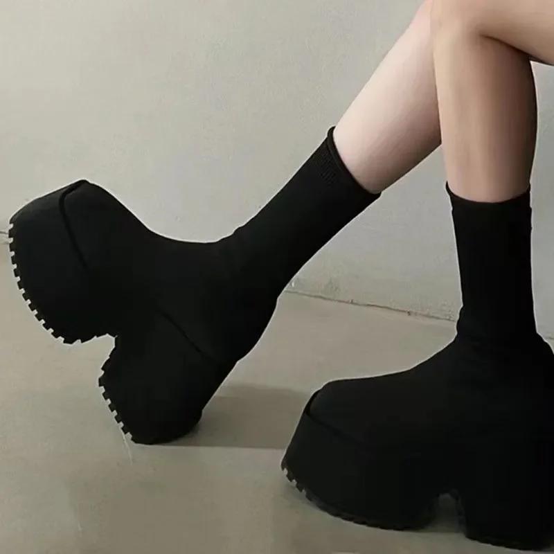Soklaarzen Dames Verborgen Wedge Platform Dames Casual Schoenen Herfst Nieuw Wedge Dames Breisel Korte Enkellaarsjes Platform 11 CM