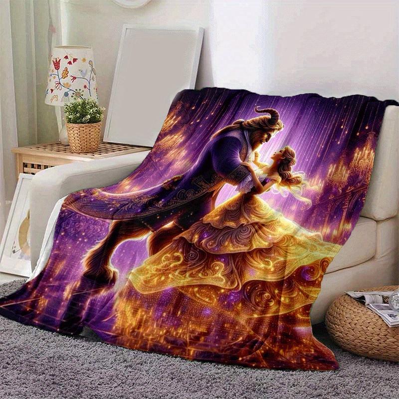 1pc Beauty and The Beast Printing Blanket - Soft, All-Season Throw for Office Blanket, Personalized Gift with Adorable Cartoon Design