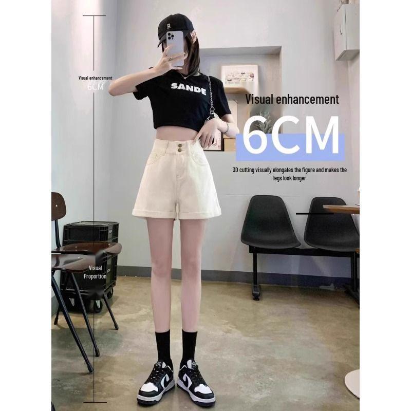 Women's High-Waisted Black Denim Shorts - 2026 Summer Slimming Design, Petite Fit, Wide and Narrow Leg Options