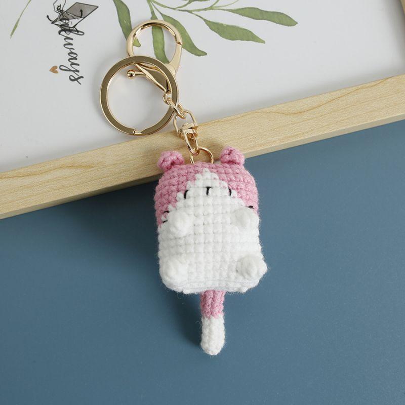 Small Cat Crochet Keychain Handmaking Crochet Cute Kitten Keyrings For Bag Pendant Knitting Animal Doll Keychain For Gift Custom