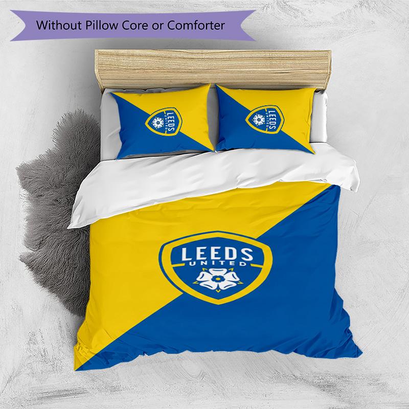 Leeds United Football Printed 3 Pieces Bedding Set, Comfortable Skin Friendly Bedroom Duvet Cover Set