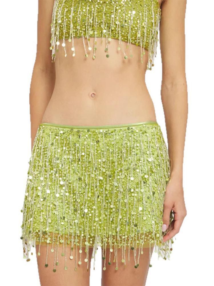 Sexy Tassel Sequin Crop Top and Skirt Set - Women's Summer 2025 Collection
