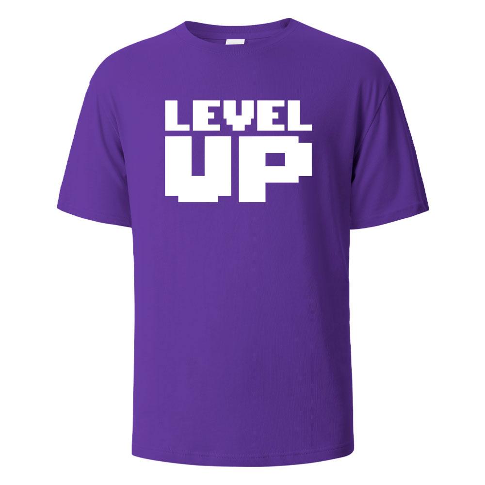 Mens Printed TShirt Level Up Basic Streetwear 100 Cotton Tops For Men Women Summer Breathable ShortSleeved Oneck Basic Tees