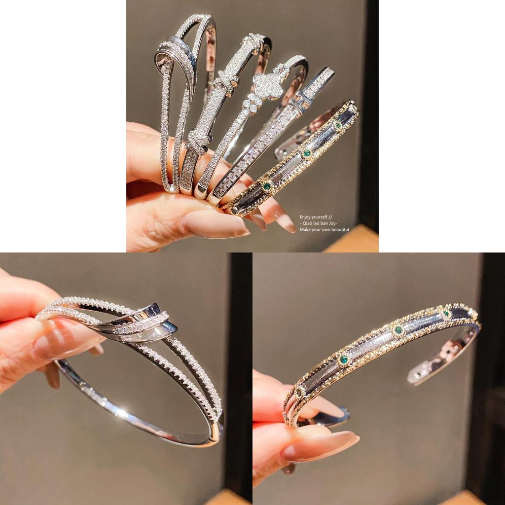Zircon Minimalist Round Open Bangle Jewelry For Fashion Enthusiasts And Office Wear