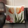 Watercolor Tulip Painting Cushion Cover Natural Linen Organic Fabric Double-Sided Printing Sofa Home Decor Gift Pillow Case