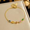 Gold Plated Stainless Steel Multi-Color CZ Bracelet with Mixed Gemstone Shapes for Women