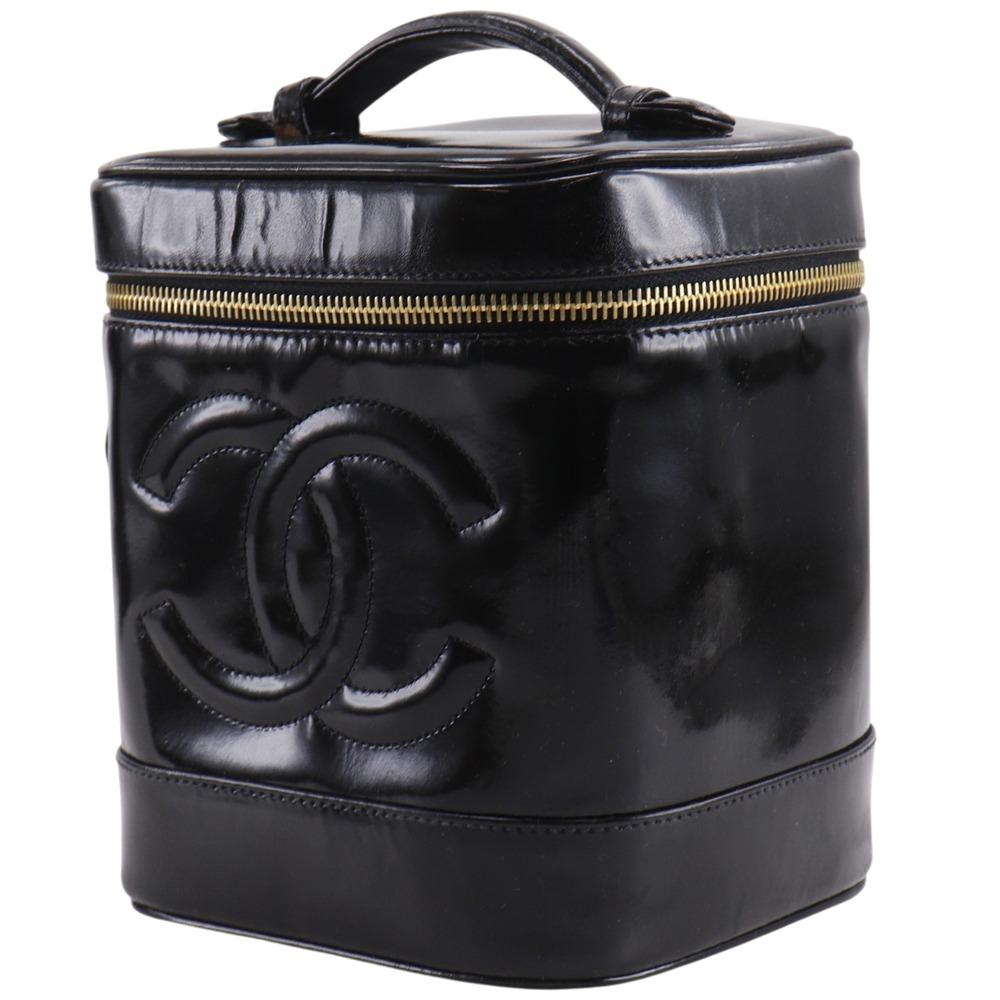 Chanel COCO Mark Vanity A01998 Handbag Pouch Black Patent Leather Women Used