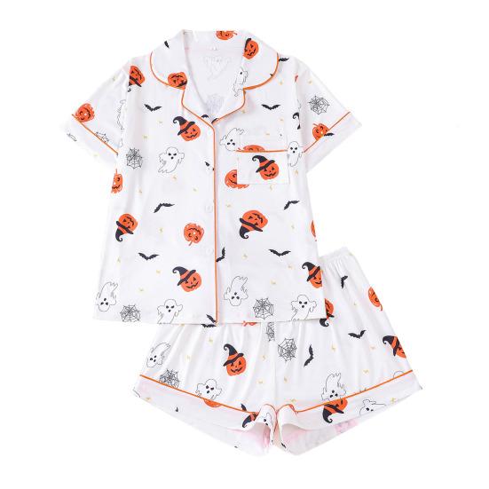 Women's Halloween Pajamas Sets 2 Piece Ghost Pumpkin Print Shirts