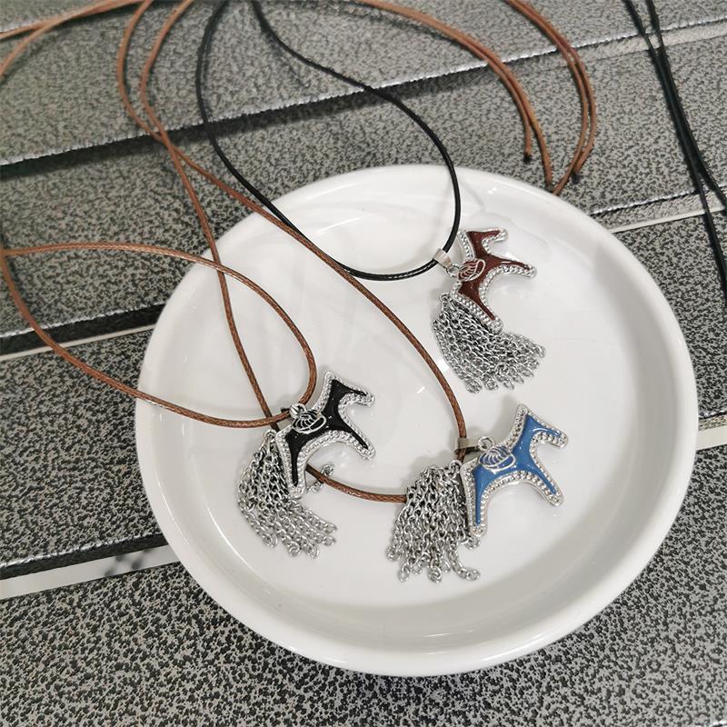 Fashion Titanium Steel Horse Pony Tassel Pendant Necklaces Women Mujer Adjusting Long Rope Sweater Chain Neck Accessories Gifts