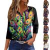 Damsmode Casual Karnevalstryck V-ringning Dekorativ Knapp Trekvartsärm T-shirt Topp