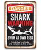 Shark Warning Swim At Own Risk  Beach Sign Metal Great for Beaches and Poolside Areas Coastal Nautical Wall Accesso