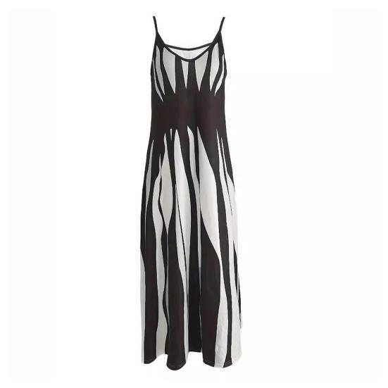 Women's Casual Suspender V-neck Geometric Pattern Long Dress