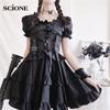 Scione fekete gótikus ruha Lolita ruha japán lány vintage punk stílusú kötszeres női ruhák