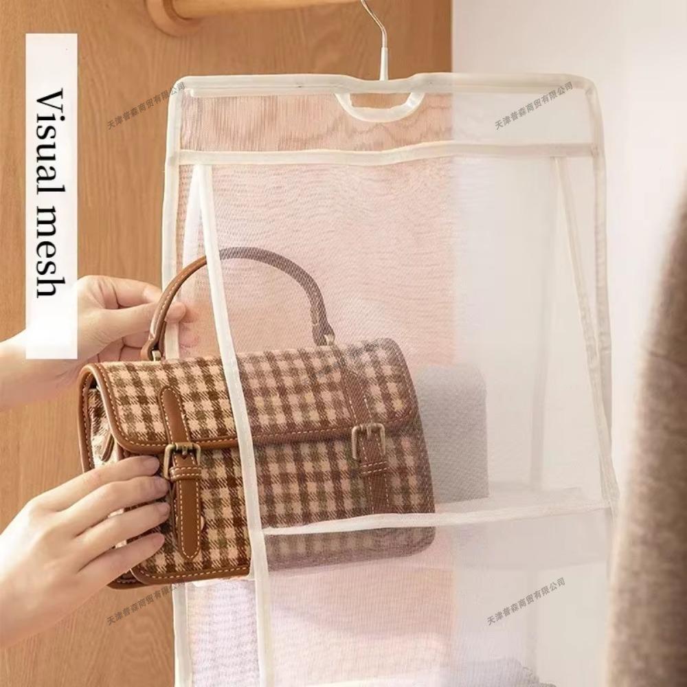 Eco-Friendly Hanging Tote Bag Organizer with Transparent Storage and Multiple Compartments