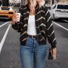 Women's New Autumn/Winter Zipper Pilot Jacket with Zigzag Hot Gold Printing