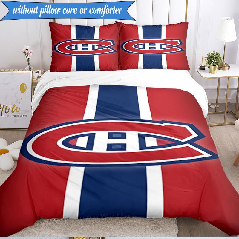 3PCS Canadiens Hockey Team Bedding Set,Including 1pc Duvet Cover And 2pcs Pillowcases Perfect for Bedroom, Dormitory, Fan Christmas Gift
