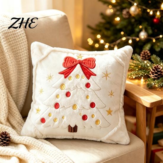 Cozy Knitted Plush Pillow Covers Christmas Pillowcase, 3D Embroidered Design Soft Throw Decorative Cases Cover, Cushion Cover for Holiday Home