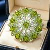 Durable Sunflower Green Rhinestone Brooch Luxury Shiny Flower Lapel Pin for Women Office Meeting Outfit Decor