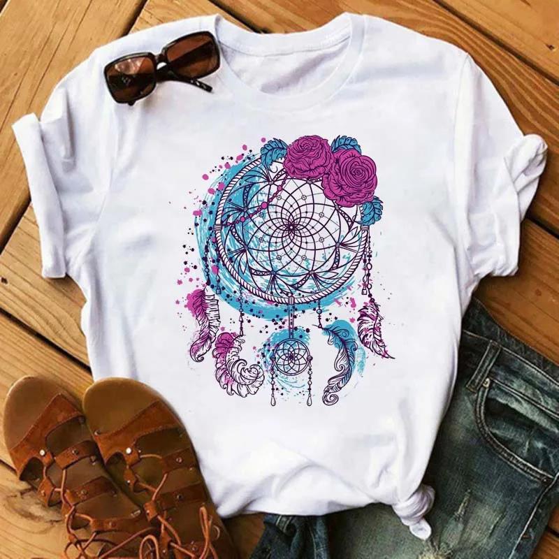Modisches T-Shirt mit Traumfänger, Unisex, Unisex, Harajuku, T-Shirt mit Grafikdruck, modisches T-Shirt mit Rundhalsausschnitt, kurze Ärmel, Übergröße, Unisex