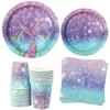 Purple Mermaid Tail Disposable Tableware Happy Under The Sea Mermaid Girl Birthday Napkins Plates Little Mermaid Birthday Decor