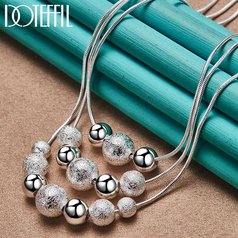 925 Sterling Silver Three Snake Chain Bead Necklace Wedding Fashion Jewelry