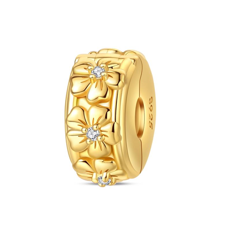 Original 925 Silver Gold Series DIY Charms Beads Inlaid Zirconium Sun Leopard Pendants Fit Bracelet DIY Jewelry Making