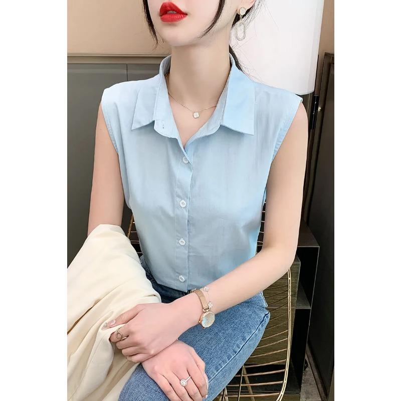 Baumwoll-Denim Ärmelloses Hemd Damen Sommer Neu Lockere Passform Modisches Schlankmachendes Top mit Design