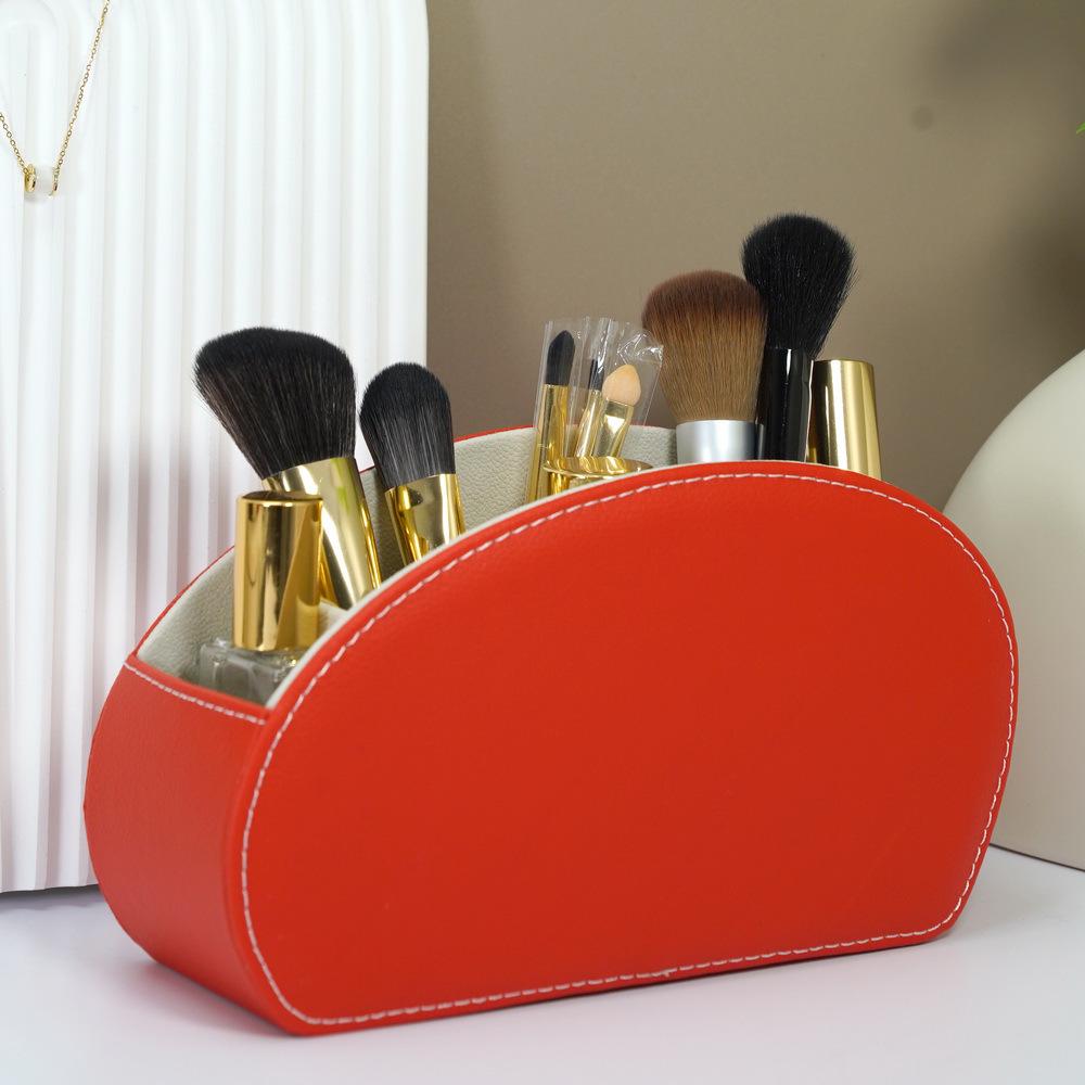 Boîte de rangement de bureau multifonctionnelle en cuir PU uni pour télécommandes et pinceaux de maquillage