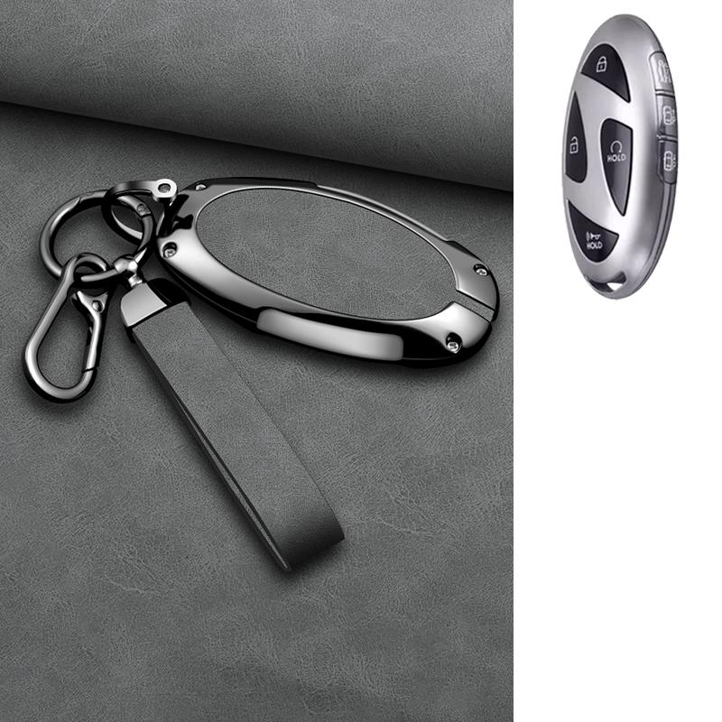 Étui Porte-Clé de Voiture en Alliage de Zinc et Cuir à 5 7 Boutons pour Hyundai Kona Ev Grandeur Gn7 Ioniq 6 Accessoires Étui Porte-Clé de Voiture