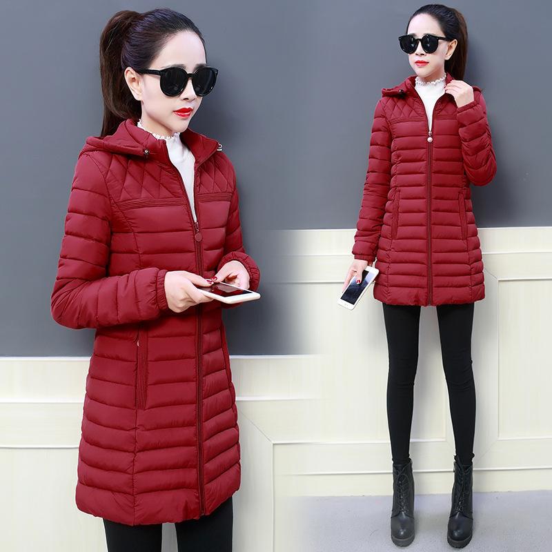 Women Winter Hooded Warm Coat Slim Candy Color Cotton Padded Basic Jacket Female Medium-long Jaqueta Feminina