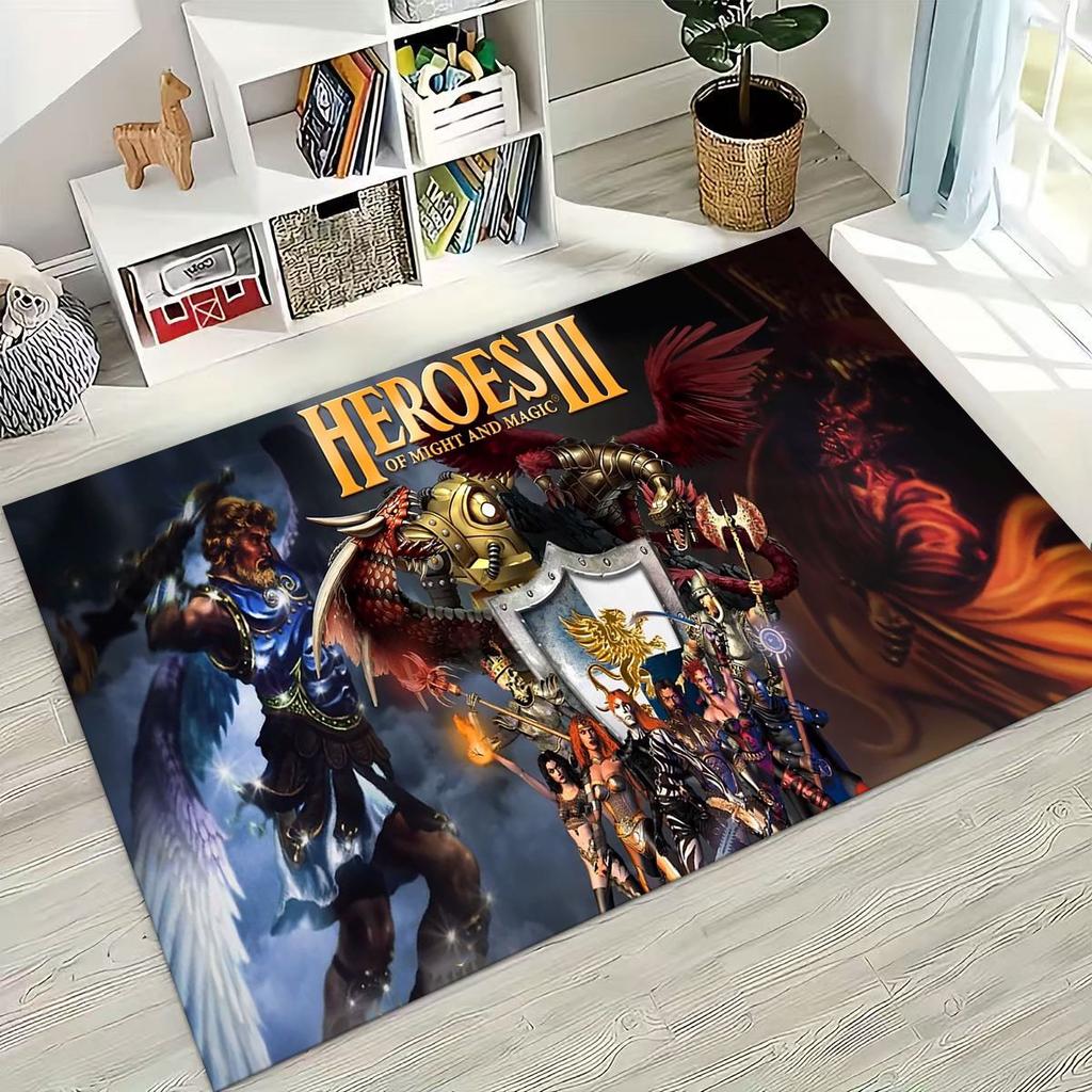 Retro Heroes of Might and Magic Karten Spiele Kunst Teppich für Schlafzimmer Wohnzimmer Sofa Zuhause Fußmatte Dekor, Große Kinder Rutschfeste Bodenmatte