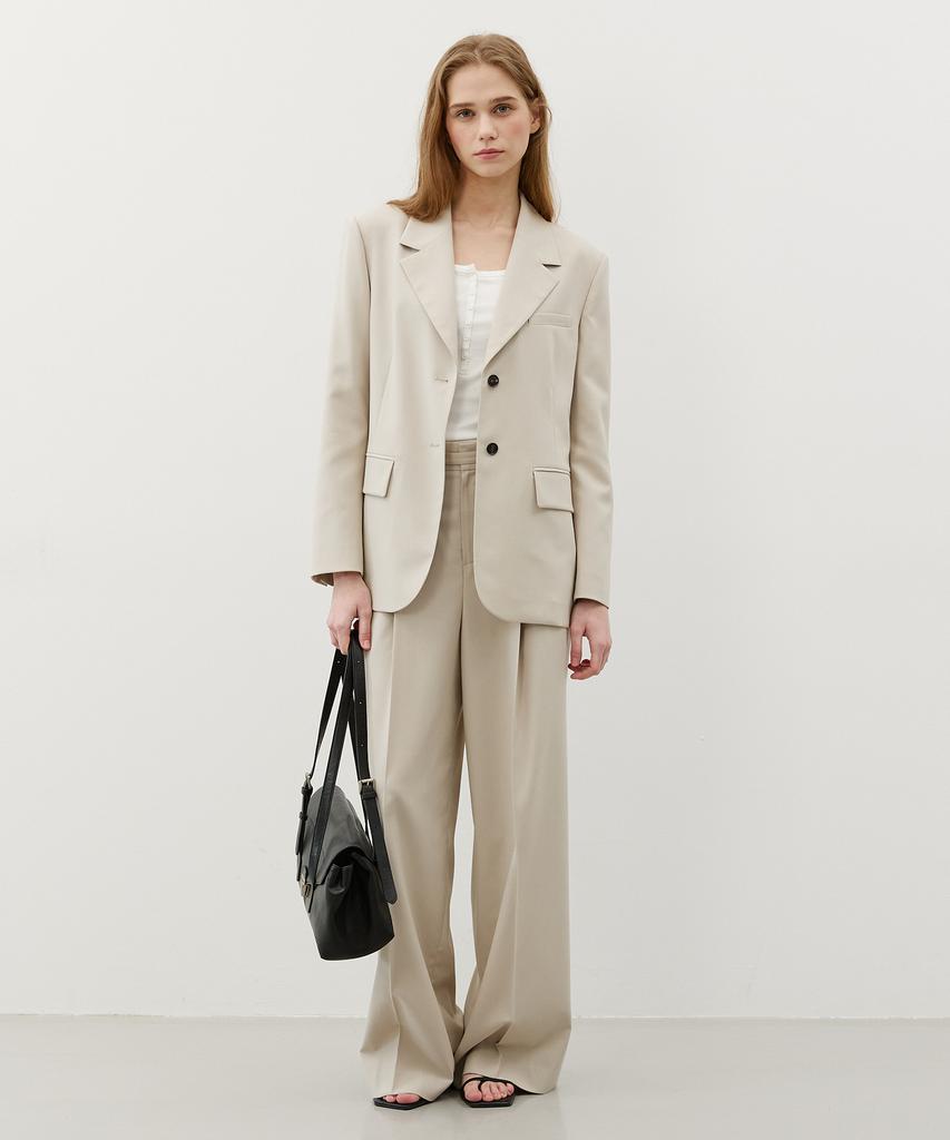 CITYBREEZE Strap Tuck Wide Slacks_Light Beige