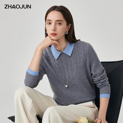 Zhaojun Dames Kleurblok Kabelgebreide Polokraag Wollen Trui
