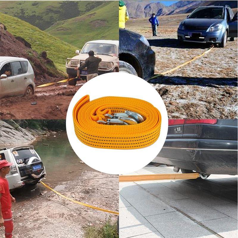 Universal Car Tow Strap 3M Heavy Duty Trailer Towing Rope High Strength With Safety Hooks