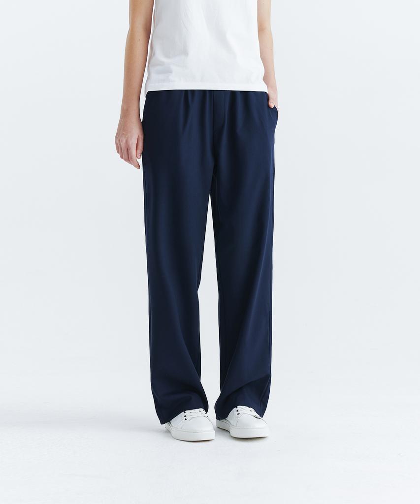 WHOLOVESART [Summer Fabric Added] Unisex Semi-Wide Elastic Waist Slacks Navy
