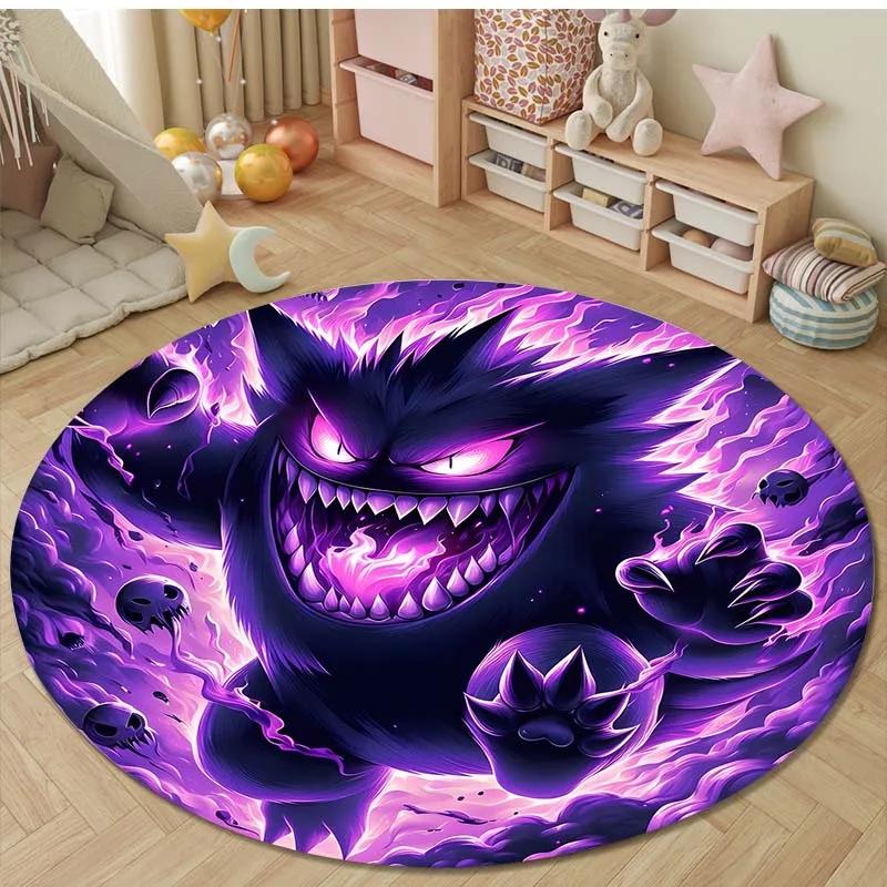1PC Japanese Games P-Pokemon G-Gengar Print Round Carpet Rug for Living Room Bedroom Carpet Flannel Non-slip Rugs Gift Potdemiel