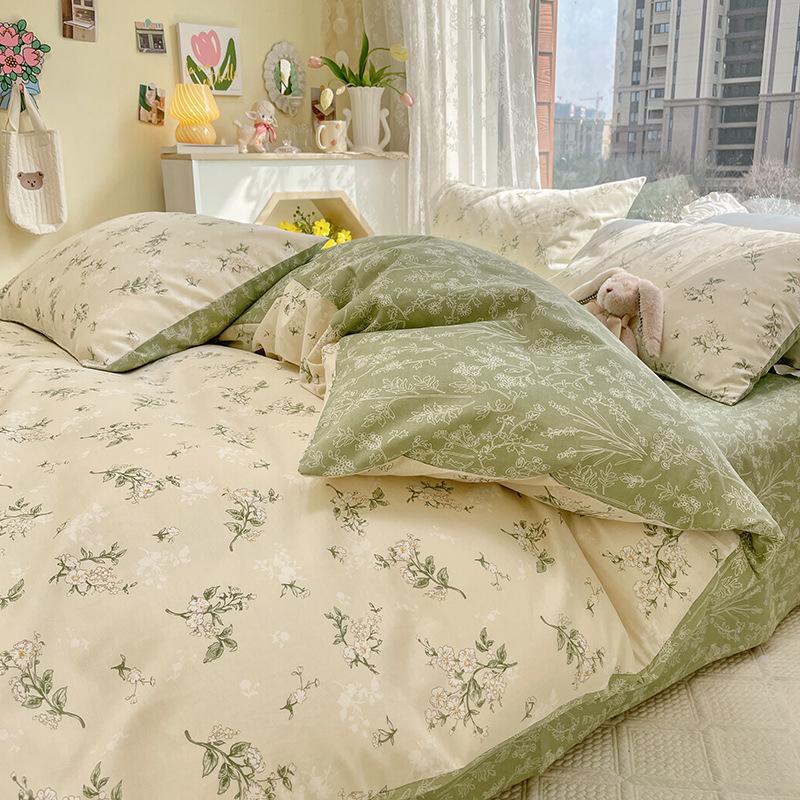 Pure Cotton 60-count Four-piece Set, Pure Cotton Thickened Bed, Three-piece Set, Long-staple Cotton, Small Fresh Quilt Cover, Fitted Sheet