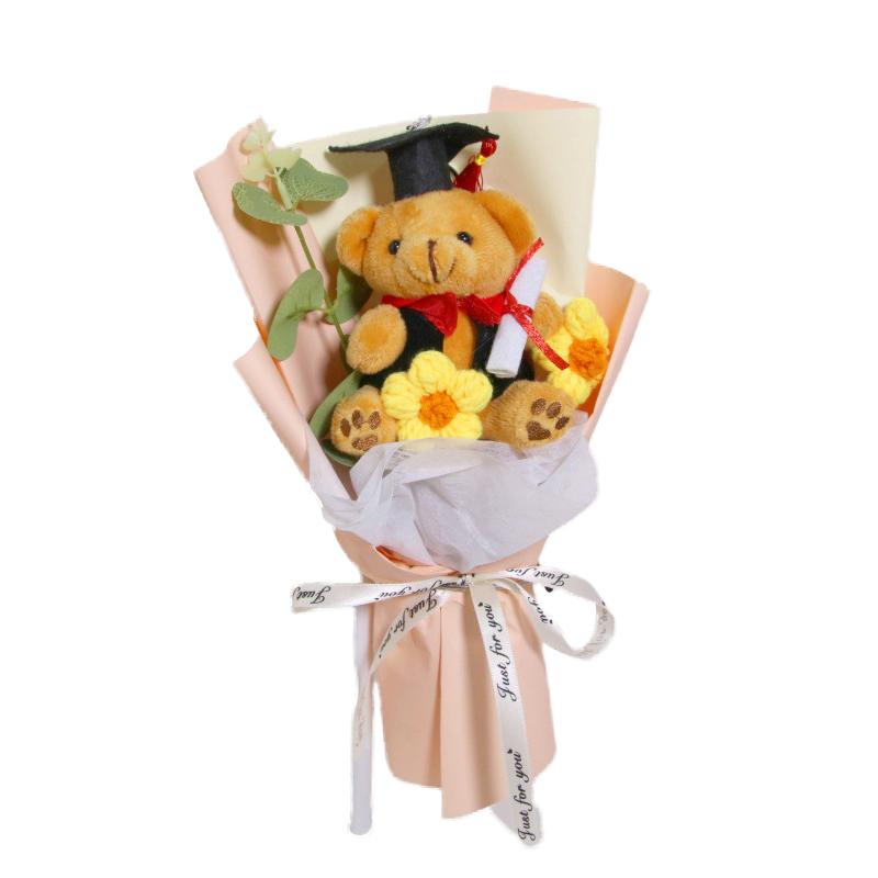 Graduation Season Cartoon Bear Decorative Knitted Puff Handmade DIY Bow Ribbon Photography Props Gift Accessories