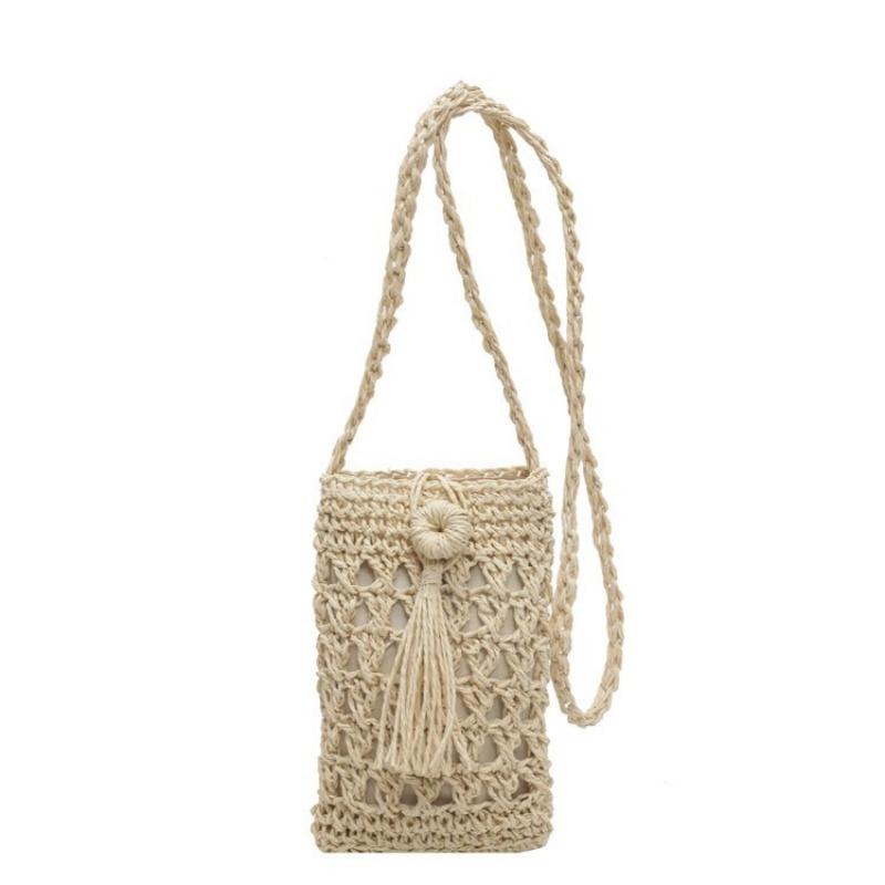 Böhmische Strohtasche Sommer Gehäkelte Flechttasche Western-Stil Alles-in-einem Schulter Crossbody Handytasche