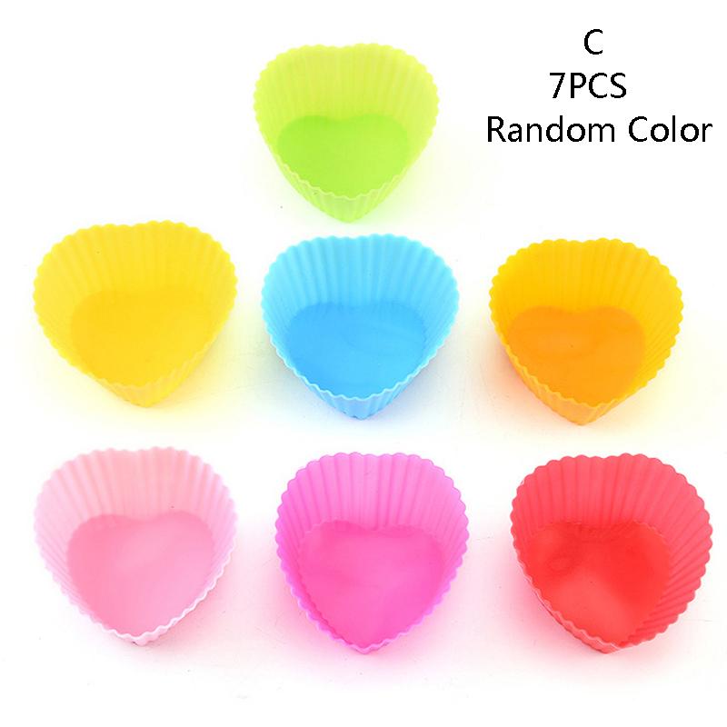 7Pcs/Lot Silicone Cake Cup Round Shaped Cupcake Baking Molds Cooking Cake Tools