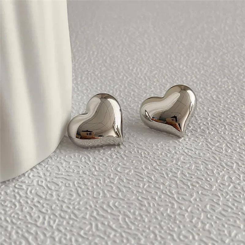 LATS Gold Color Smooth Surface Love Heart Shaped Stud Earrings Women Minimalist Fashion Girl Wedding Bridal Zircon