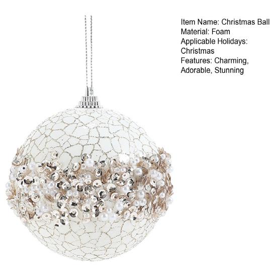 Christmas Ball Ornaments Glitter Sequin Faux Pearl Hanging Ball Decoration Shatterproof Foam Ball Christmas Tree Ornaments for Wedding Party