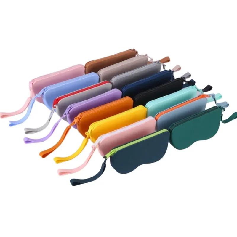 Women Girls Dustproof Glasses Box for Women Men Solid Colour Silicone Zipper Glasses Storage Waterproof Bag Cosmetic Coin Bag