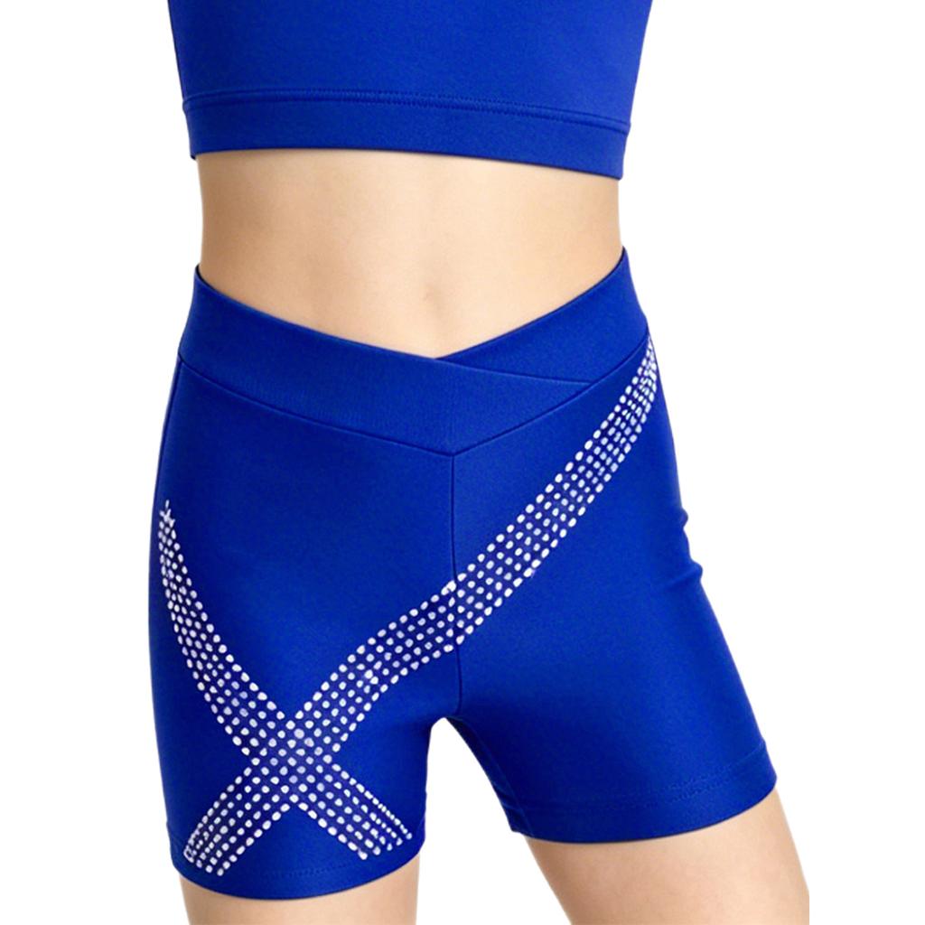 Girls Rhinestone Shorts V Front Elastic Waistband Sparkly Figure Skating Gymnastics Dance Performance Competition