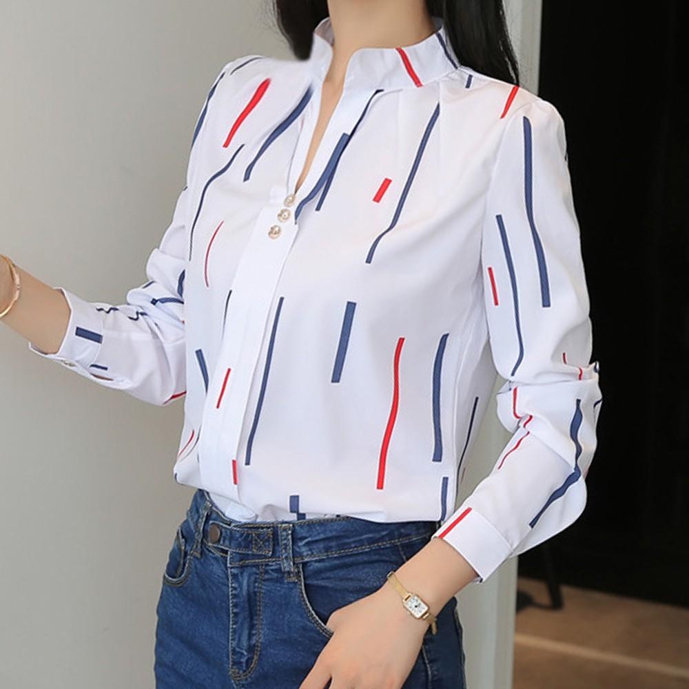 Large Size Women Printed T Shirts Female Long Sleeve Work Blouse Tops EMA