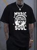 American Unisexs Summer Fashion Headphonesmusic Letter Print Soft And Breathable Round Neck Tshirt Outdoor Casual Top