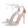Mode Neue Elegante Damen Sandalen Sommer 2025 Sexy Spitzschuh Knöchelriemen Dünne Hohe Absätze Luxus Strass Designer Bankett Party Schuh