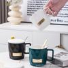 Cross Border Nordic Diamond Diamond Lattice Ceramic Mug Simple White Tie Lid Spoon Coffee Mug Office Home Cup